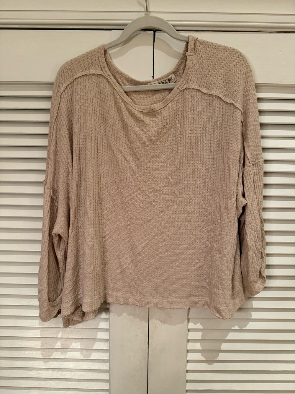 Relaxed Waffle Knit Long-Sleeve Top — Cream